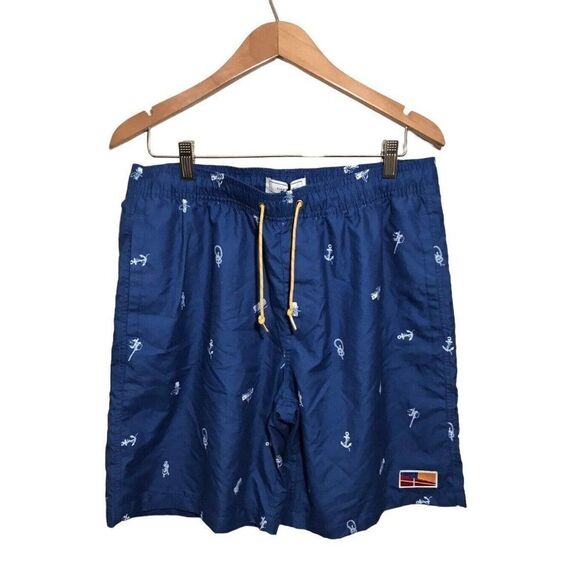 Five Four Hyannis Nautical Print‎ Swim Trunks Pocket Drawstring Sz 33 Blue NWT - Picture 1 of 6